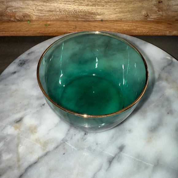 Vintage 1970's Libbey Single Juniper Green Desert Bowl gold rim - Picture 4 of 6